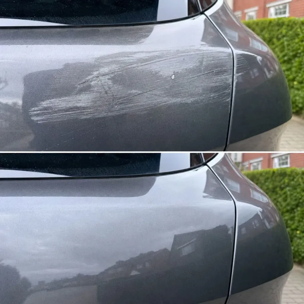 Customer before after - concrete pillar scrape